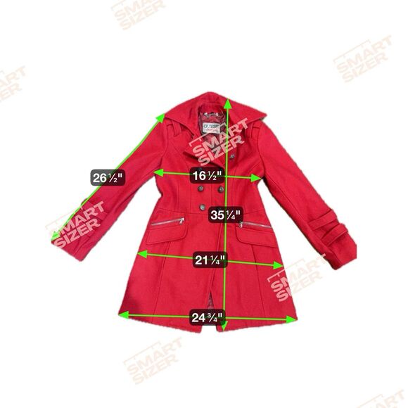 Guess Red Wool Blend Military Peacoat Jacket Double Breasted Belted Medium NEW - Picture 10 of 10